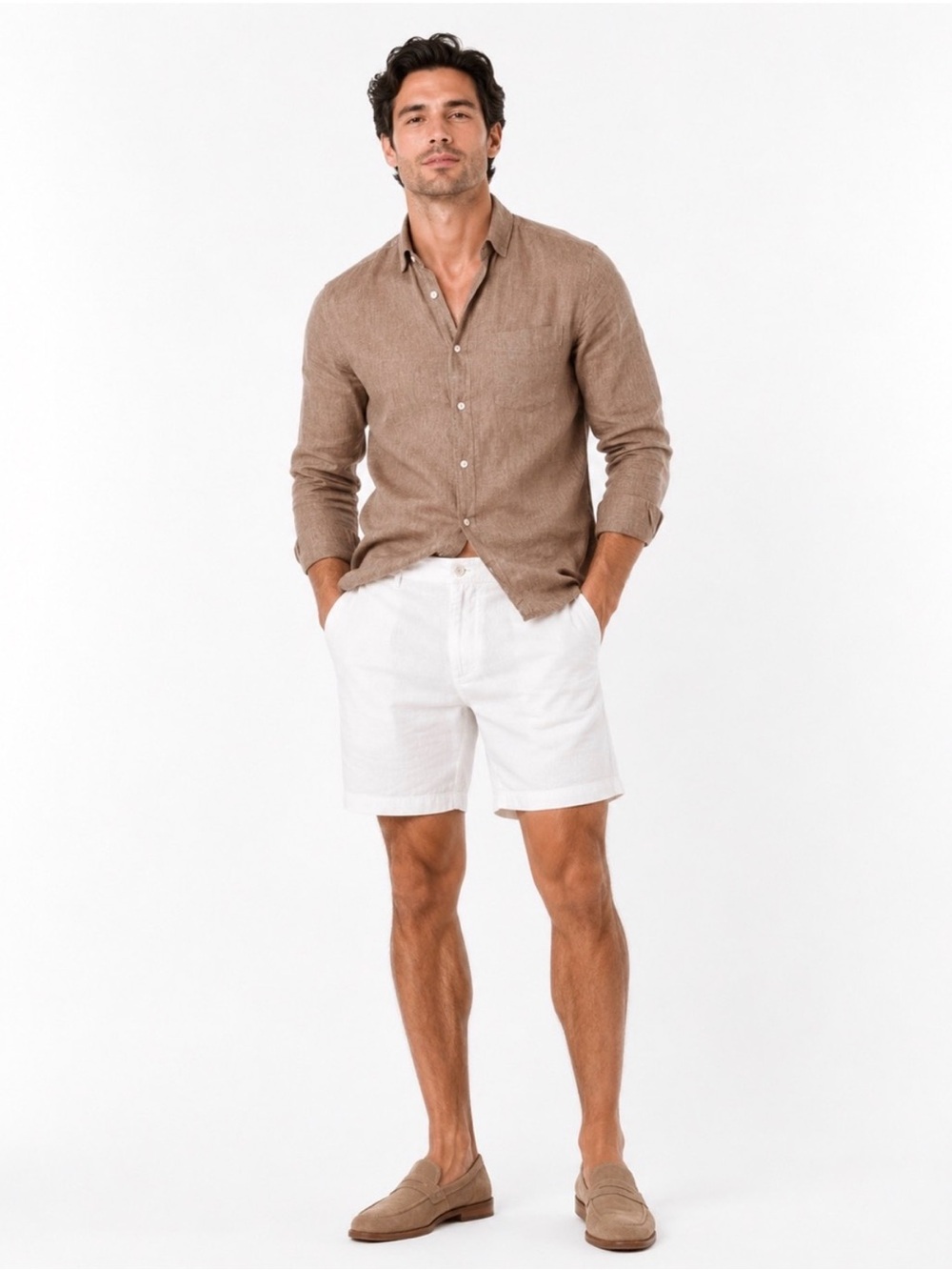 Zara Men's White Flat-Front Shorts